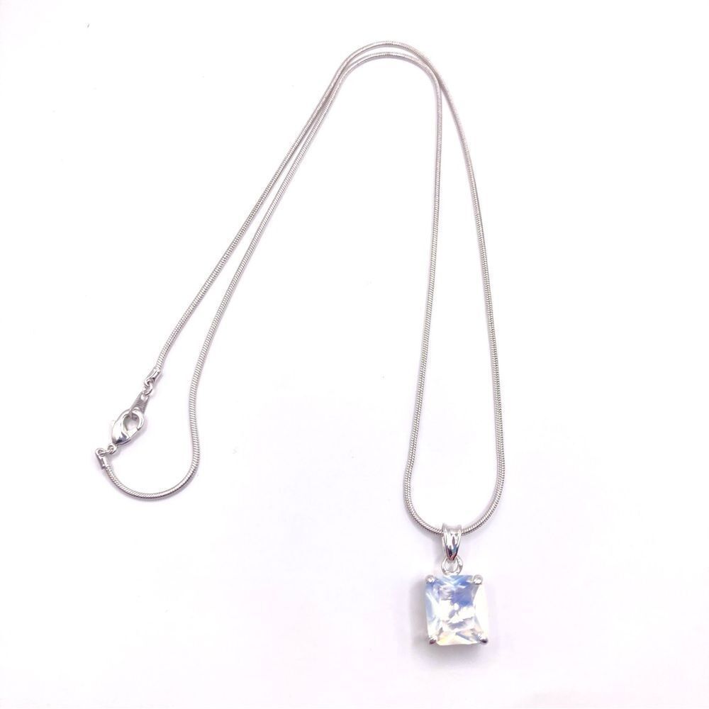 Dainty Silver Snake Chain CZ Solitaire Halo Pendant Necklace